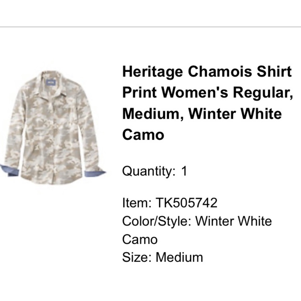 NWT LLBean Button-Up Camo Flannel Shirt